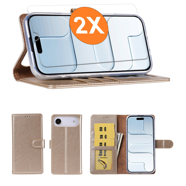 Ntech Hoesje geschikt voor iPhone Air hoesje Goud pasjeshouder telefoon hoes - Met screenprotector tempered glass voor iPhone Air - 2x