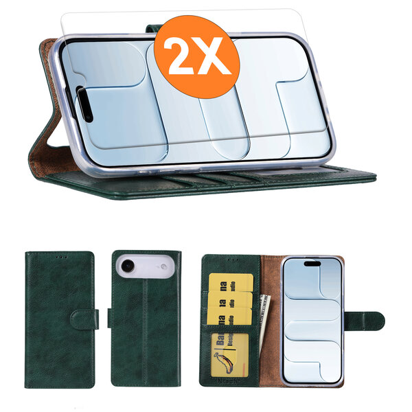 Ntech Hoesje geschikt voor iPhone Air hoesje Groen pasjeshouder telefoon hoes - Met screenprotector tempered glass voor iPhone Air - 2x