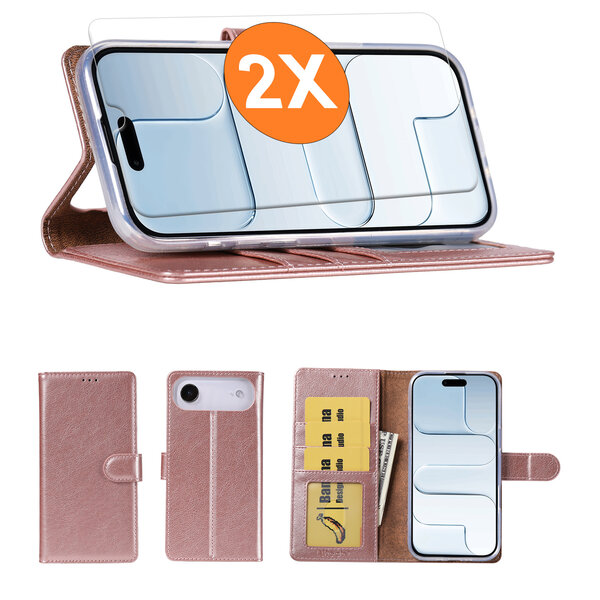 Ntech Hoesje geschikt voor iPhone Air hoesje Rose Goud pasjeshouder telefoon hoes - Met screenprotector tempered glass voor iPhone Air - 2x
