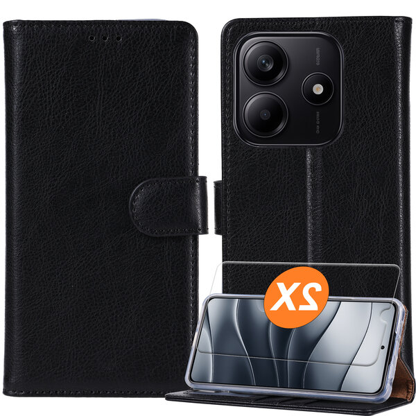 Ntech Hoesje geschikt voor Xiaomi Redmi Note 14 5G hoesje Zwart pasjeshouder telefoon hoes - Met screenprotector tempered glass voor Xiaomi Redmi Note 14 5G - 2x