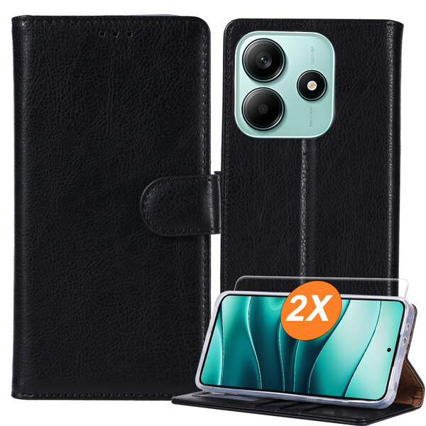 Ntech Hoesje geschikt voor Xiaomi Redmi Note 14 4G hoesje Zwart pasjeshouder telefoon hoes - Met screenprotector tempered glass voor Xiaomi Redmi Note 14 4G - 2x