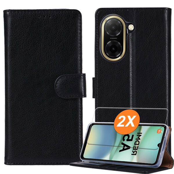 Ntech Hoesje geschikt voor Xiaomi Redmi A5 4G / Xiaomi Poco C71 hoesje Zwart pasjeshouder telefoon hoes - Met screenprotector tempered glass voor Xiaomi Redmi A5 - 2x