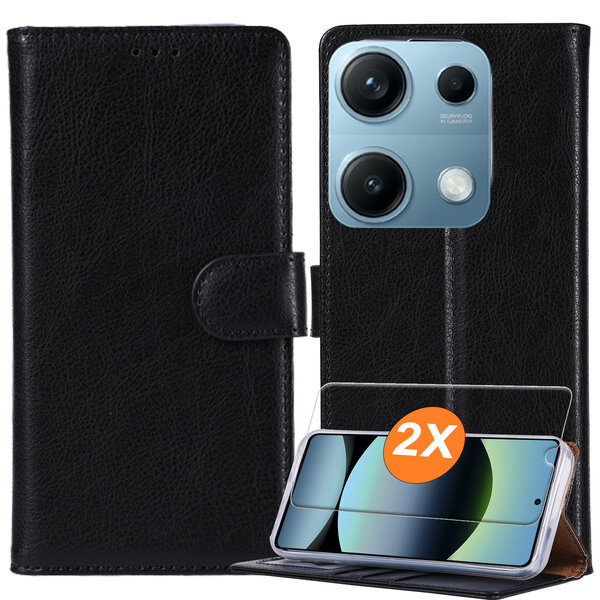 Ntech Hoesje geschikt voor Xiaomi Redmi 15C 4G/15C 5G hoesje Zwart pasjeshouder telefoon hoes - Met screenprotector tempered glass voor Xiaomi Redmi 15C 4G/15C 5G - 2x