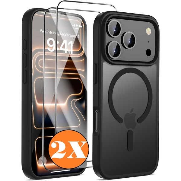 Ntech Ntech Hoesje magsafe Geschikt voor iPhone 17 Pro Hoesje – Hybrid Bumper hoesje Mat Zwart - Met iPhone 17 Pro scrennprotector