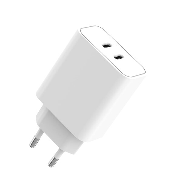Ntech Ntech USB C Adapter 2 poorten - USB C Oplader 35w Wit - Geschikt voor Apple iPhone 17/16/15 - Oplader Geschikt voor Samsung Galaxy S25/S24/S23/S22/S25 FE/ Tab A11 Plus/ A9 Plus - Snellader - USB C Adapter - USB C Lader