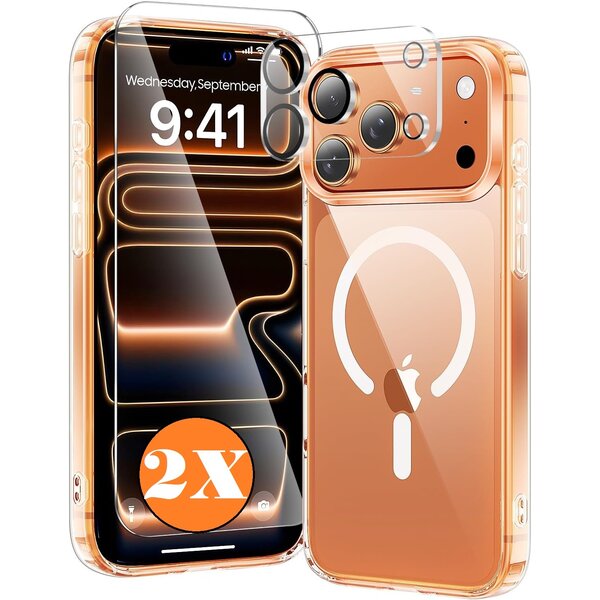 Ntech Transparant Hoesje iPhone 17 Pro Hoesje Geschikt voor MagSafe – Silicone Case met 2x Screenprotector & Camera Lens Bescherming