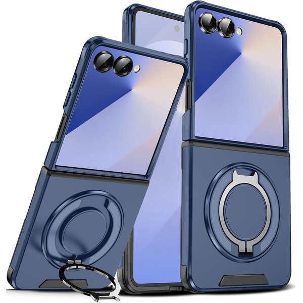 Ntech Hoesje Geschikt voor Samsung Galaxy Flip 7 hoesje Blauw - backcover met Met Draaibare Ring Houder