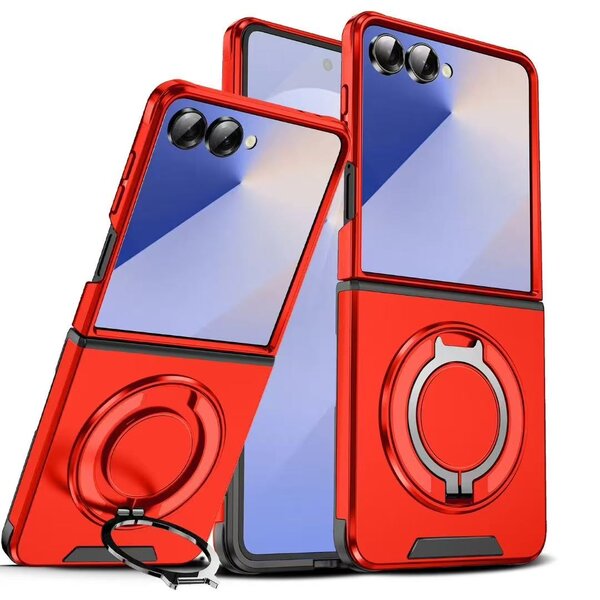 Ntech Hoesje Geschikt voor Samsung Galaxy Flip 7 hoesje Rood - backcover met Met Draaibare Ring Houder