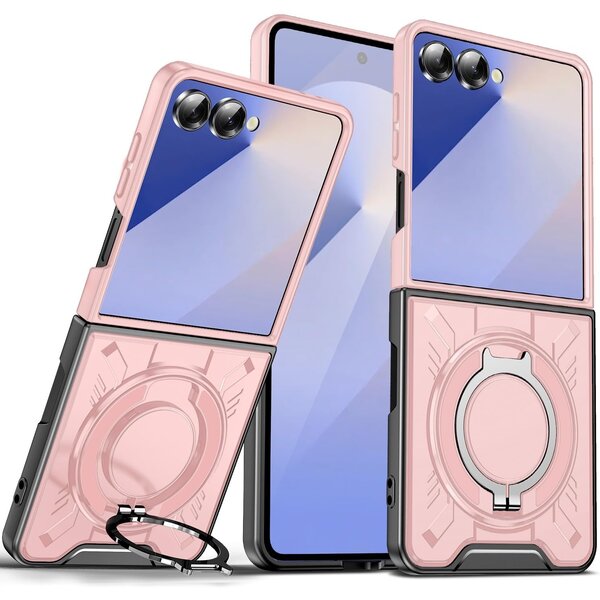 Ntech Hoesje Geschikt voor Samsung Galaxy Flip 7 hoesje Rose Goud - backcover met Met Draaibare Ring Houder