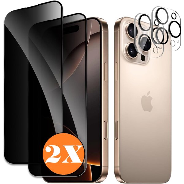 Ntech  Privacy screenprotector Geschikt voor iPhone 16 Pro screenprotector Privacy Met iPhone 16 Pro camera lens  - Complete bescherming voor iPhone 16 Pro – scherm en camera in één set  - 2X