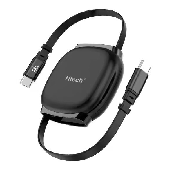 Ntech Ntech - USB-C Kabel 100W  Intrekbare Snellader Kabel Zwart – Oplaadkabel Geschikt voor Samsung S25, S25 Ultra, S25 FE, S24, S24 FE, A56, A36,A26, A17, A16,Tab A11 Plus, iPhone 17, 17 Pro, 17 Pro Max,  16, 16 Pro, 15, 15 Pro