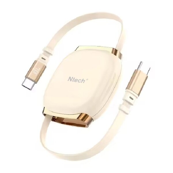 Ntech Ntech - USB-C Kabel 100W  Intrekbare Snellader Kabel Beige – Oplaadkabel Geschikt voor Samsung S25, S25 Ultra, S25 FE, S24, S24 FE, A56, A36,A26, A17, A16,Tab A11 Plus, iPhone 17, 17 Pro, 17 Pro Max,  16, 16 Pro, 15, 15 Pro