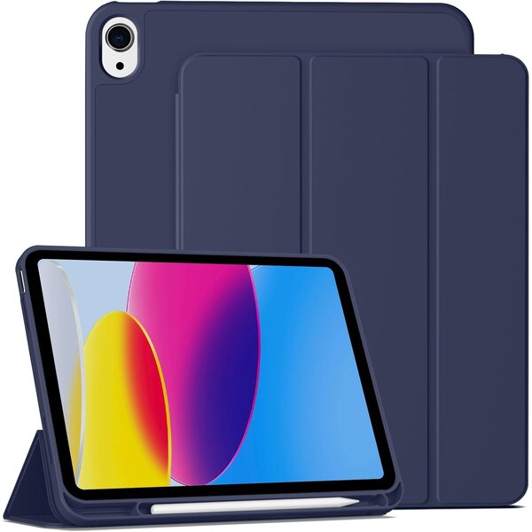 Ntech Hoes geschikt voor iPad A16 hoes - ipad 2025 hoes Donker Blauw - iPad (A16) 11th/10th Generation Case(2025/2022) met pencil houder - Smart bookcase
