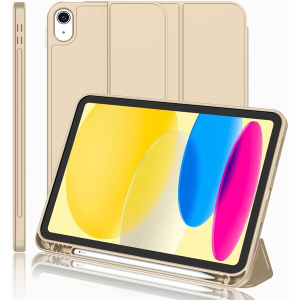 Ntech Hoes geschikt voor iPad A16 hoes - ipad 2025 hoes Goud - iPad (A16) 11th/10th Generation Case(2025/2022) met pencil houder - Smart bookcase