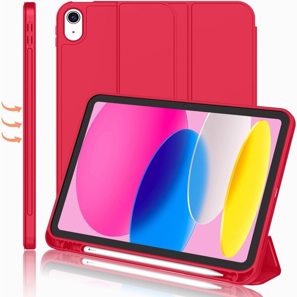 Ntech Hoes geschikt voor iPad A16 hoes - ipad 2025 hoes Rood - iPad (A16) 11th/10th Generation Case(2025/2022) met pencil houder - Smart bookcase