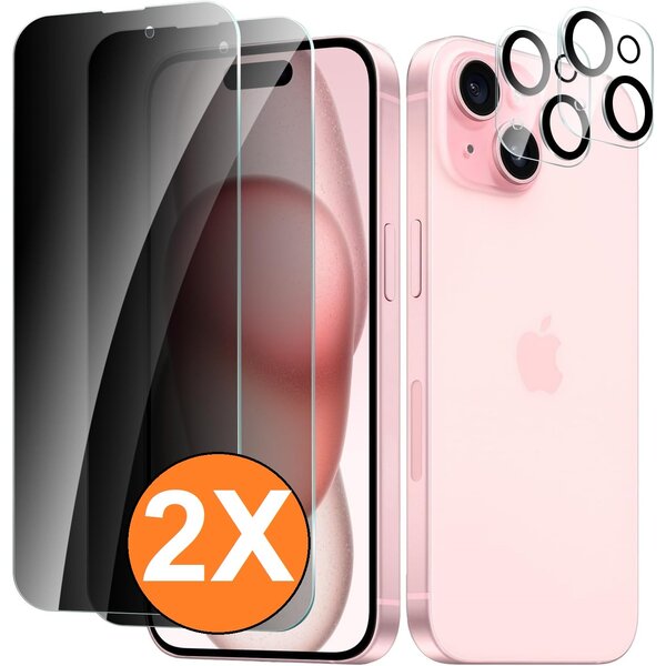 Ntech Privacy screenprotector Geschikt voor iPhone 15 Plus screenprotector Privacy Met iPhone 15 Plus camera lens - Complete bescherming voor iPhone 15 Plus scherm en camera in één set - 2X