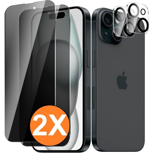 Ntech Privacy screenprotector Geschikt voor iPhone 15 screenprotector Privacy Met iPhone 15 camera lens - Complete bescherming voor iPhone 15 scherm en camera in één set - 2X