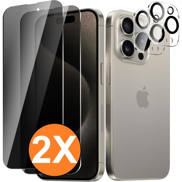 Ntech Privacy screenprotector Geschikt voor iPhone 15 Pro screenprotector Privacy Met iPhone 15 Pro camera lens - Complete bescherming voor iPhone 15 Pro scherm en camera in één set - 2X