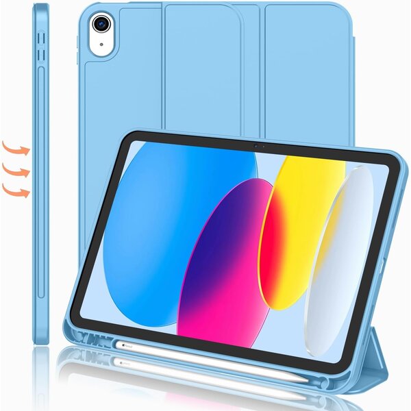 Ntech Hoes geschikt voor iPad A16 hoes - ipad 2025 hoes Licht Blauw - iPad (A16) 11th/10th Generation Case(2025/2022) met pencil houder - Smart bookcase