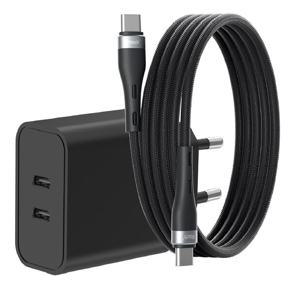 Ntech  USB C Adapter 35W - USB C Oplader 2 poorten met 1M Kabel Geschikt voor iPhone 17/ 17 Pro / 16 Pro / 15 / 15 Pro Max - Oplader Samsung Galaxy S25/S24/S23/S22/S25 FE/ Tab A11 Plus/ A9 Plus - Snellader - Dual Poorten USB C Adapter - USB C Lader