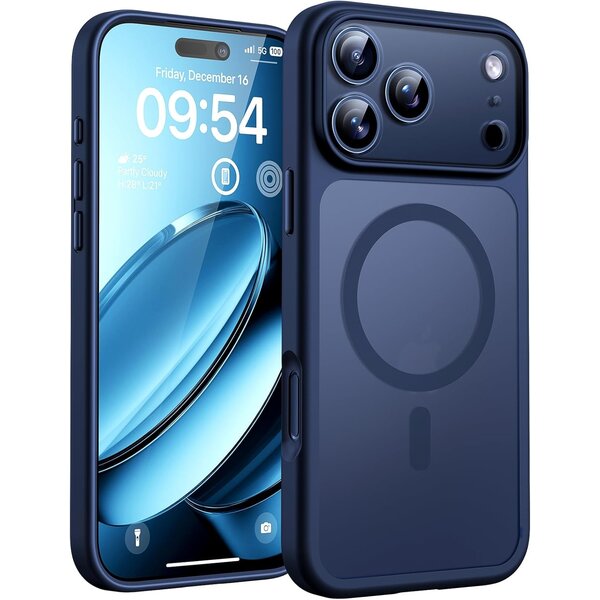 Ntech Hoesje Geschikt voor iPhone 17 Pro Hoesje Donker Blauw - Hoesje Geschikt voor MagSafe iPhone 17 Pro  - Shockproof Back Cover met Lens beschermer