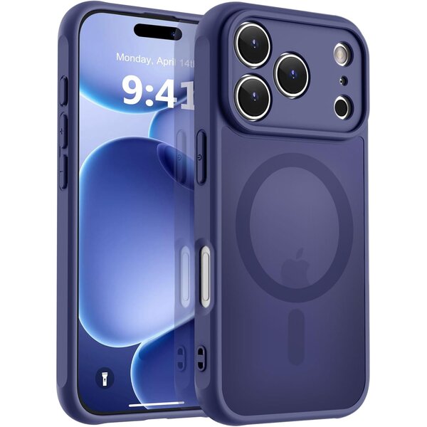Ntech Hoesje Geschikt voor iPhone 17 Pro Max Hoesje Donker Blauw - Hoesje Geschikt voor MagSafe iPhone 17 Pro Max - Shockproof Back Cover met Lens beschermer