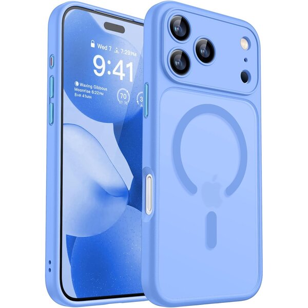 Ntech Hoesje Geschikt voor iPhone 17 Pro Max Hoesje Licht Blauw - Hoesje Geschikt voor MagSafe iPhone 17 Pro Max - Shockproof Back Cover met Lens beschermer