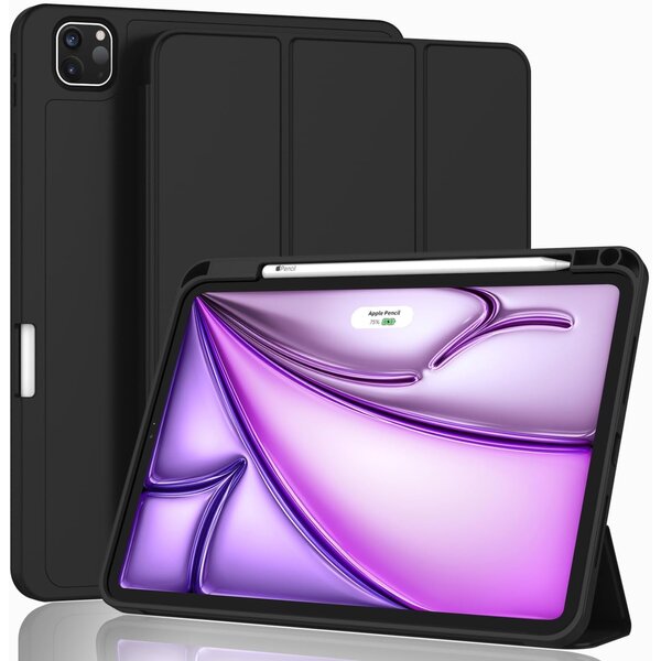 Ntech Tablet Hoes Geschikt voor iPad Air 13 Inch Hoes Zwart - Tri-fold Tablet Hoesje Case, iPad Air (2025) M3 / Air 13 inch (2024) M2 Trifold Stand Smart Case