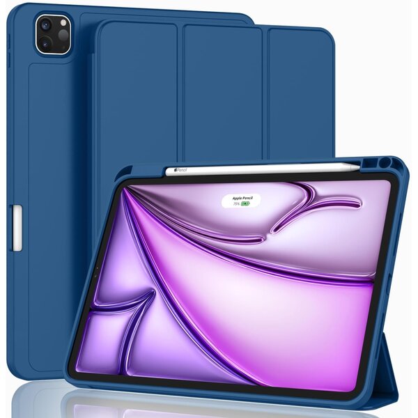 Ntech Tablet Hoes Geschikt voor iPad Air 13 Inch Hoes Donker Blauw - Tri-fold Tablet Hoesje Case, iPad Air (2025) M3 / Air 13 inch (2024) M2 Trifold Stand Smart Case