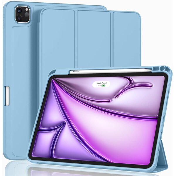 Ntech Tablet Hoes Geschikt voor iPad Air 13 Inch Hoes Licht Blauw - Tri-fold Tablet Hoesje Case, iPad Air (2025) M3 / Air 13 inch (2024) M2 Trifold Stand Smart Case