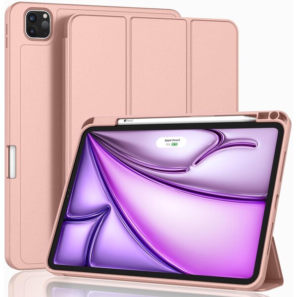 Ntech Tablet Hoes Geschikt voor iPad Air 13 Inch Hoes Rose Goud - Tri-fold Tablet Hoesje Case, iPad Air (2025) M3 / Air 13 inch (2024) M2 Trifold Stand Smart Case