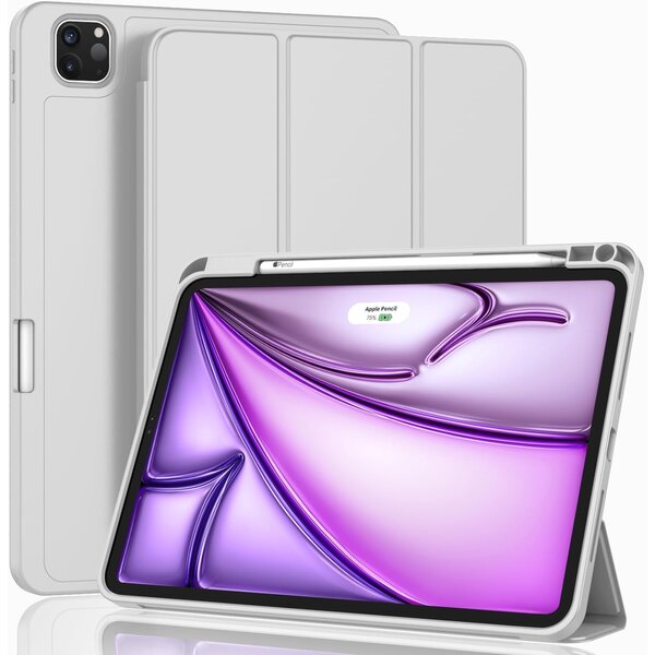 Ntech Tablet Hoes Geschikt voor iPad Air 13 Inch Hoes Grijs - Tri-fold Tablet Hoesje Case, iPad Air (2025) M3 / Air 13 inch (2024) M2 Trifold Stand Smart Case