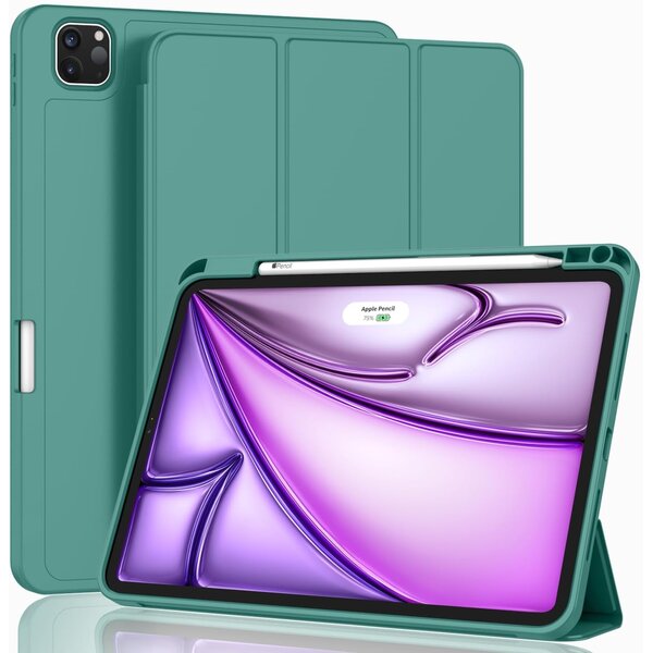 Ntech Tablet Hoes Geschikt voor iPad Air 13 Inch Hoes Pine Groen - Tri-fold Tablet Hoesje Case, iPad Air (2025) M3 / Air 13 inch (2024) M2 Trifold Stand Smart Case