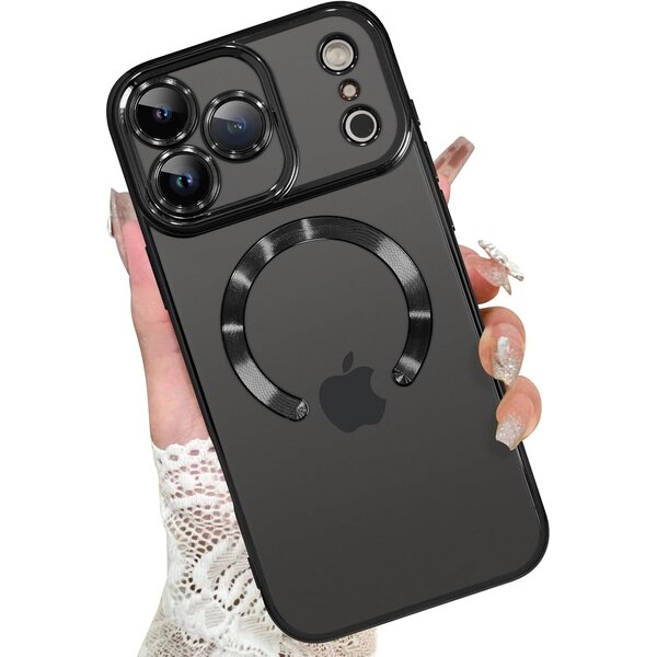 Ntech Magsafe Hoesje Geschikt voor iPhone 17 Pro hoesje Transparant / Zwart - Lens beschermer – backcover