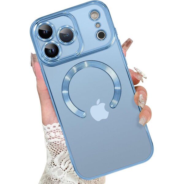 Ntech Magsafe Hoesje Geschikt voor iPhone 17 Pro hoesje Transparant / Blauw - Lens beschermer – backcover