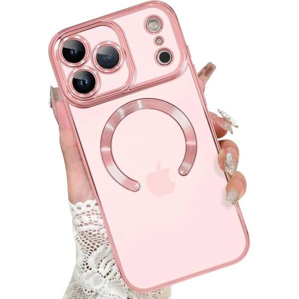 Ntech Magsafe Hoesje Geschikt voor iPhone 17 Pro hoesje Transparant / Rose Goud - Lens beschermer – backcover