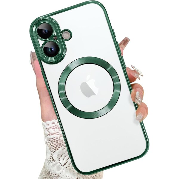 Ntech Magsafe Hoesje Geschikt voor iPhone 17 hoesje Transparant / Groen - Lens beschermer – backcover