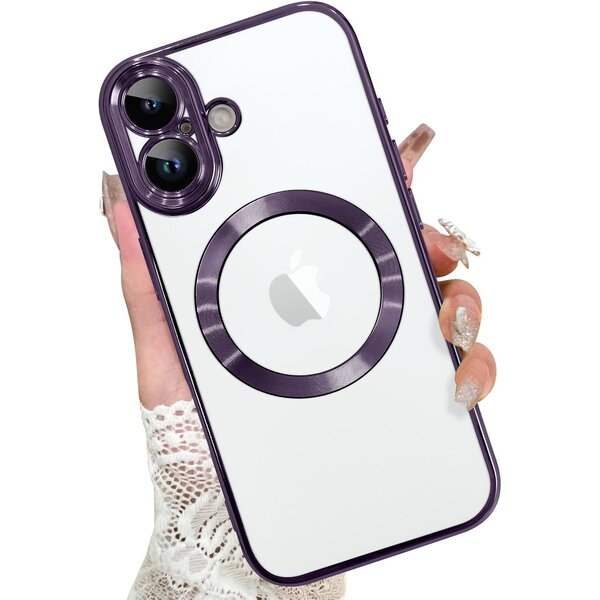 Ntech Magsafe Hoesje Geschikt voor iPhone 17 hoesje Transparant / Paars - Lens beschermer – backcover