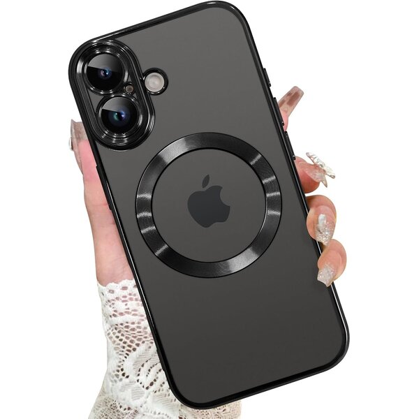 Ntech Magsafe Hoesje Geschikt voor iPhone 17 hoesje Transparant / Zwart - Lens beschermer – backcover