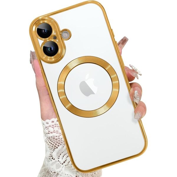 Ntech Magsafe Hoesje Geschikt voor iPhone 17 hoesje Transparant / Goud - Lens beschermer – backcover