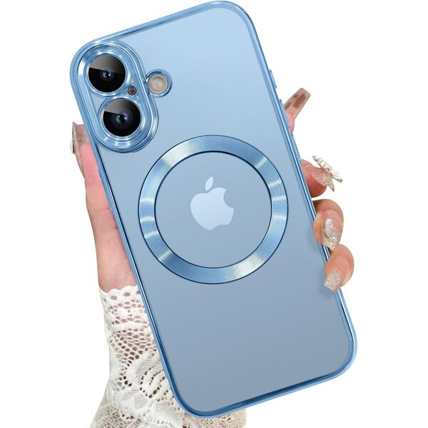Ntech Magsafe Hoesje Geschikt voor iPhone 17 hoesje Transparant / Blauw - Lens beschermer – backcover