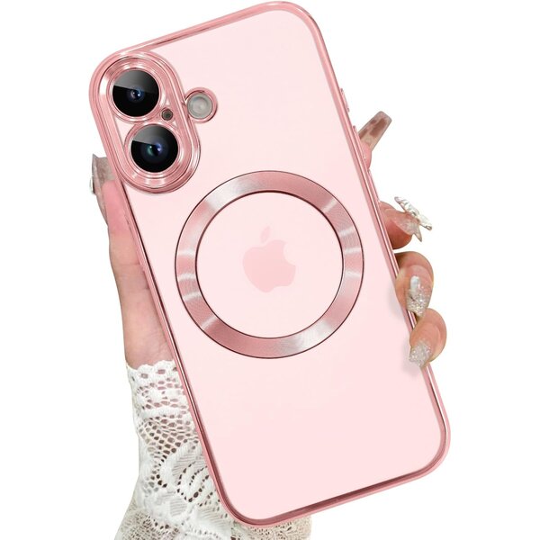 Ntech Magsafe Hoesje Geschikt voor iPhone 17 hoesje Transparant / Rose Goud - Lens beschermer – backcover