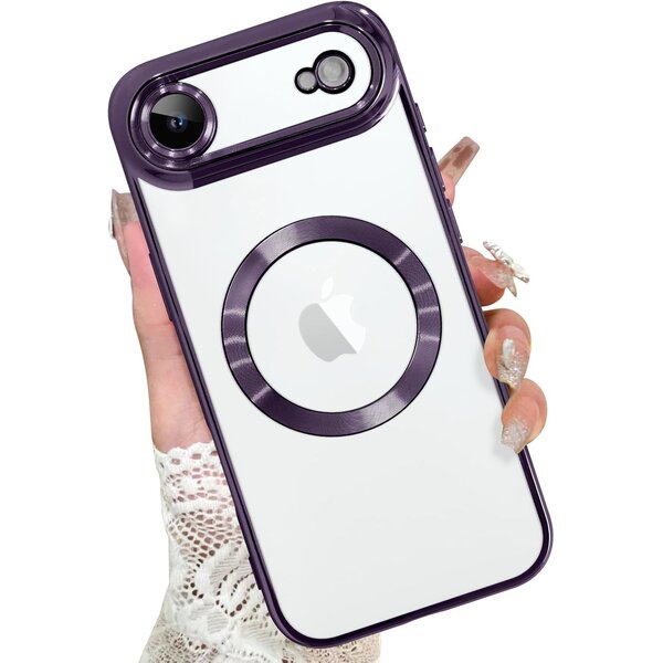 Ntech Magsafe Hoesje Geschikt voor iPhone Air hoesje Transparant / Paars - Lens beschermer – backcover