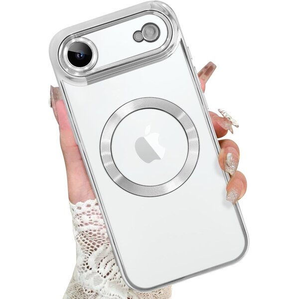 Ntech Magsafe Hoesje Geschikt voor iPhone Air hoesje Transparant / Zliver - Lens beschermer – backcover