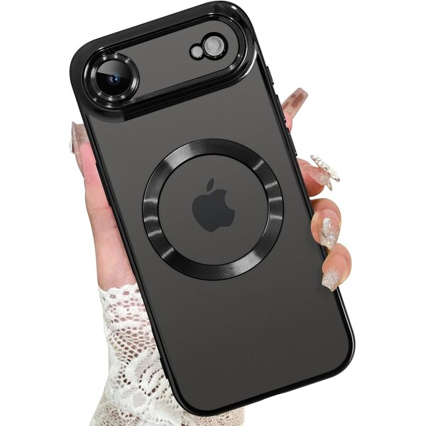 Ntech Magsafe Hoesje Geschikt voor iPhone Air hoesje Transparant / Zwart - Lens beschermer – backcover