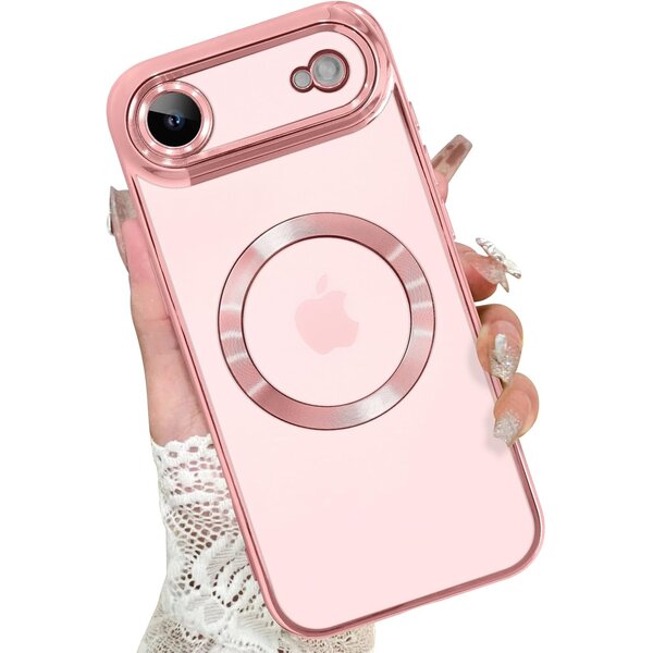 Ntech Magsafe Hoesje Geschikt voor iPhone Air hoesje Transparant / Rose Goud - Lens beschermer – backcover