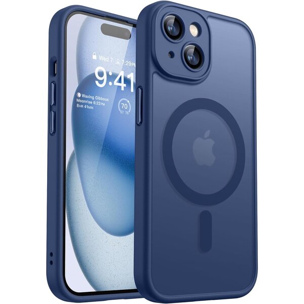 Ntech Hoesje Geschikt voor iPhone 15 Hoesje Donker Blauw - Hoesje Geschikt voor MagSafe iPhone 15 - Shockproof Back Cover met Lens beschermer
