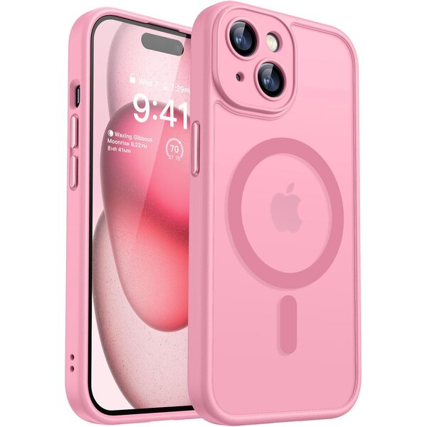 Ntech Hoesje Geschikt voor iPhone 15 Plus Hoesje Roze - Hoesje Geschikt voor MagSafe iPhone 15 Plus - Shockproof Back Cover met Lens beschermer