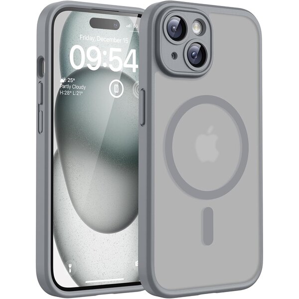 Ntech Hoesje Geschikt voor iPhone 15 Plus Hoesje Grijs - Hoesje Geschikt voor MagSafe iPhone 15 Plus - Shockproof Back Cover met Lens beschermer