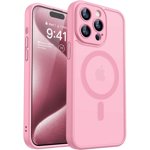 Ntech Hoesje Geschikt voor iPhone 15 Pro Max Hoesje Roze - Hoesje Geschikt voor MagSafe iPhone 15 Pro Max - Shockproof Back Cover met Lens beschermer